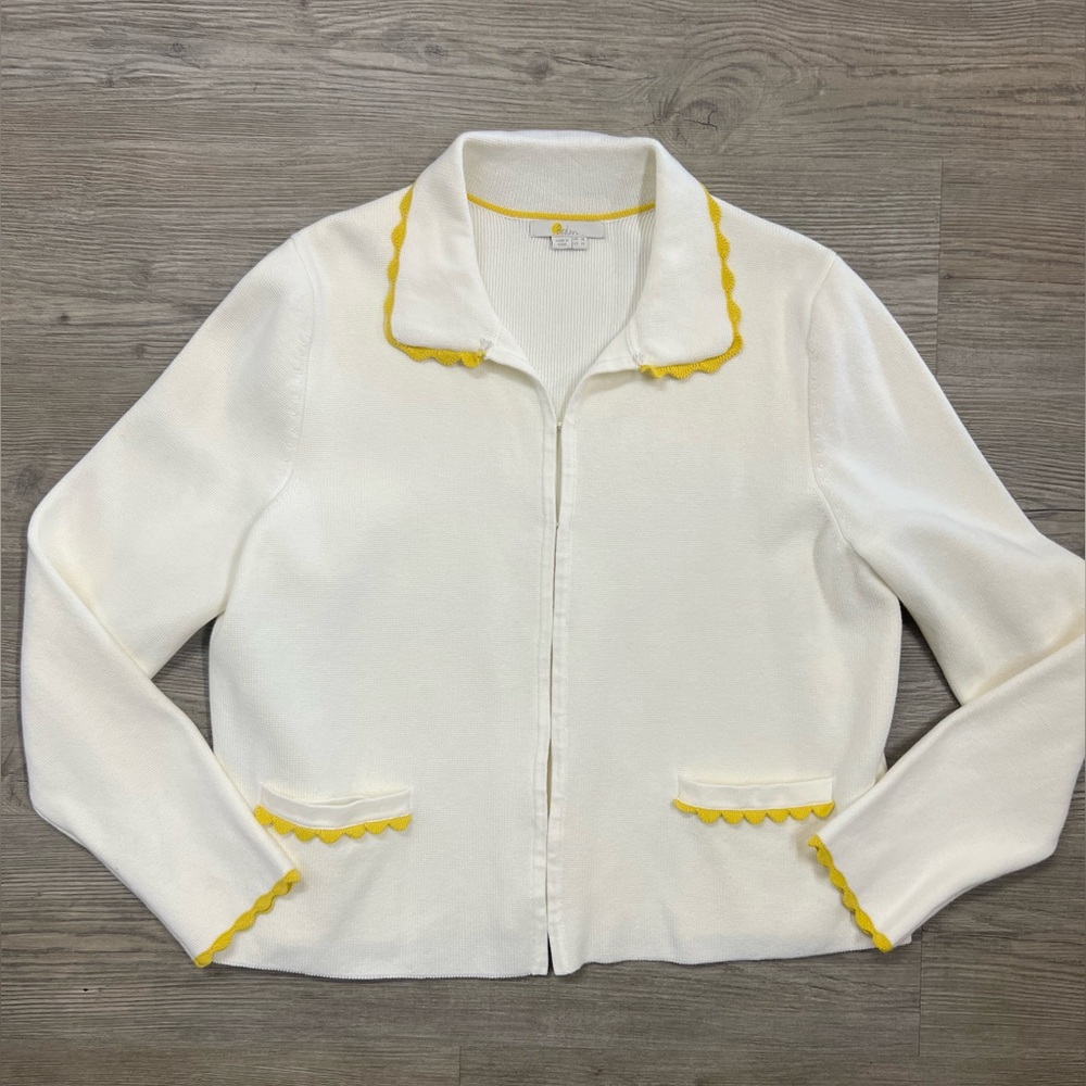 Boden White Cotton Cardigan with Yellow Trim 14